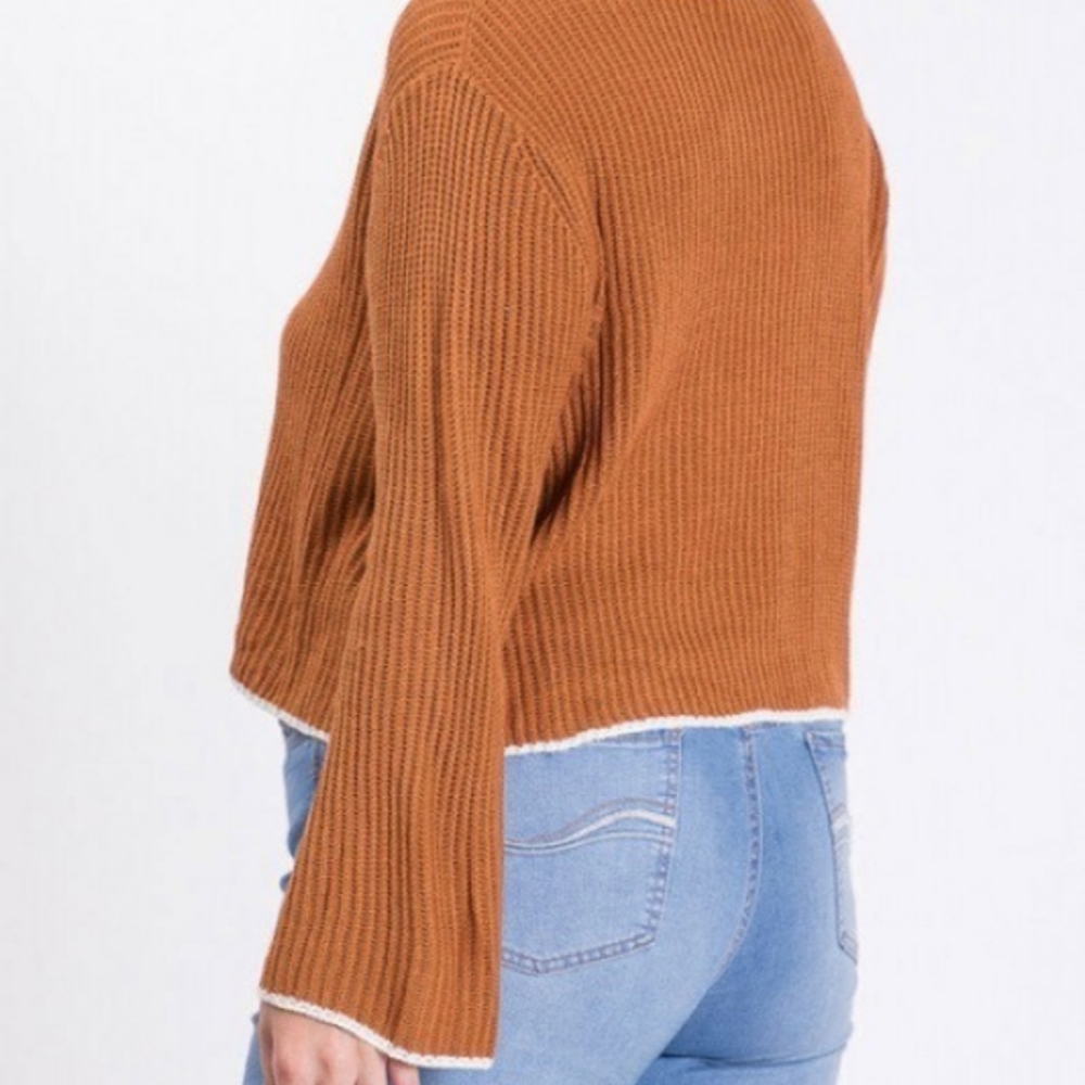 Camel Ribbed Mock Neck Plus Size crop sweater - Picture 5 of 9